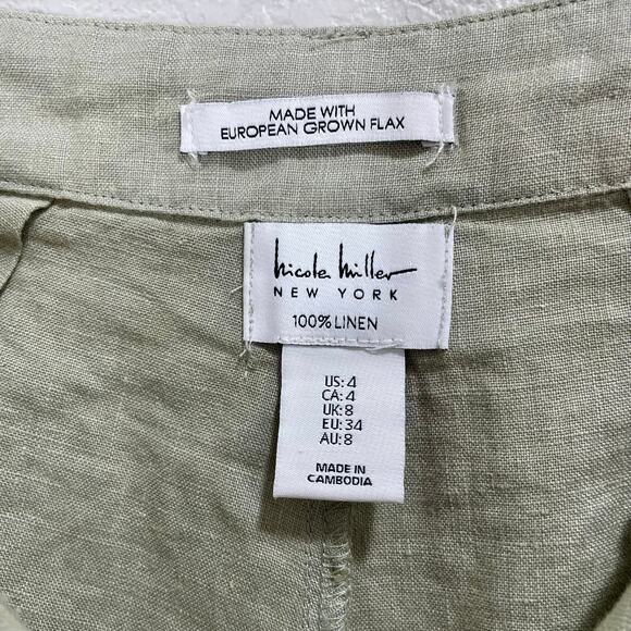 Nicole Miller Linen Light Green High-Waisted Cargo Skort Shorts Sz 4 - Picture 7 of 7